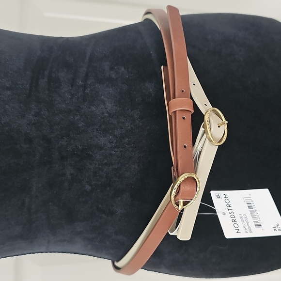 NWT Linea Pelle Lp Blue 2 Hammered Buckle Faux Leather Belts Brown/Gold XLarge - Picture 1 of 12